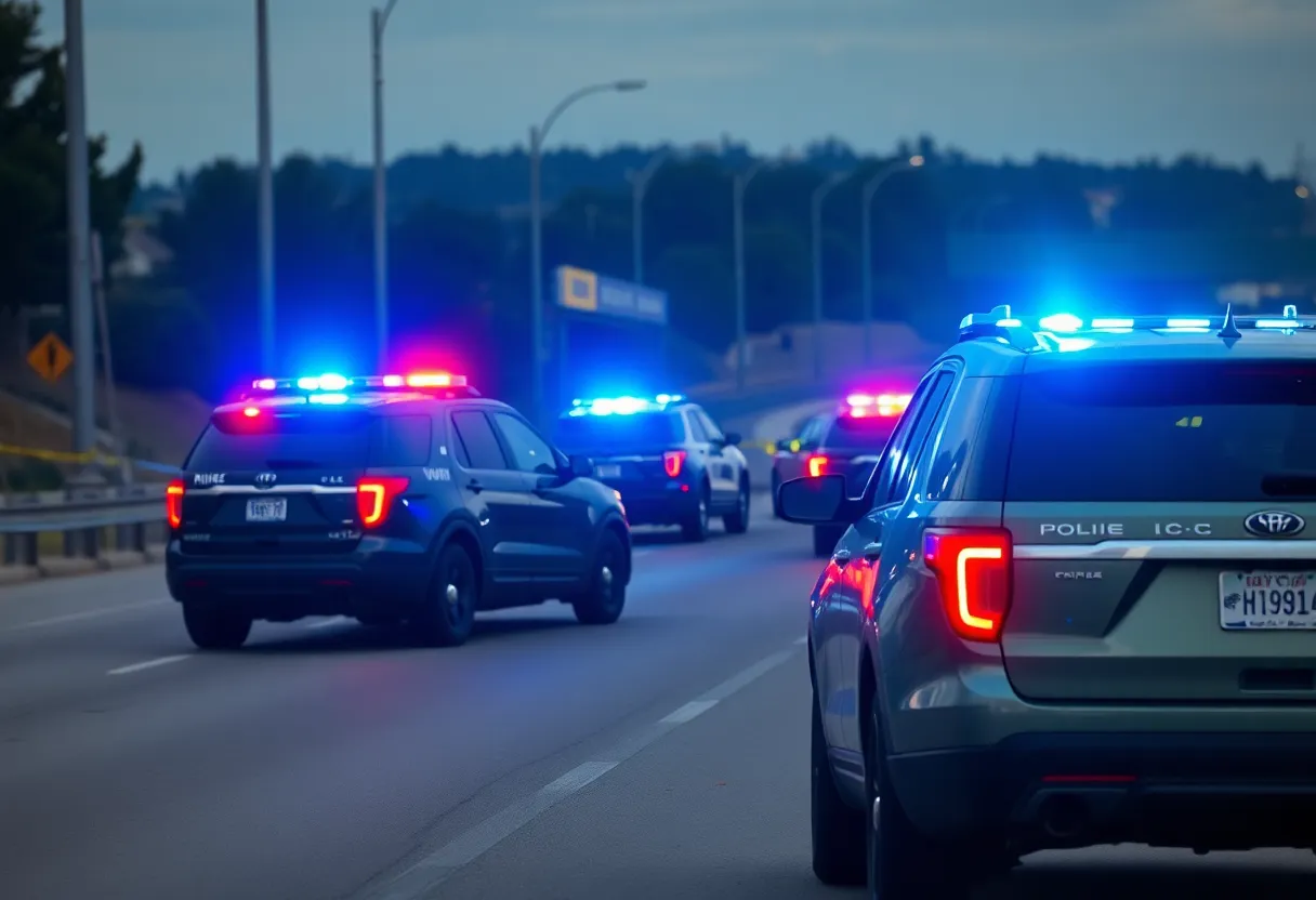 Police vehicles at the scene of a shooting investigation
