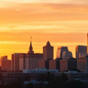 Artistic depiction of Houston skyline emphasizing retirement
