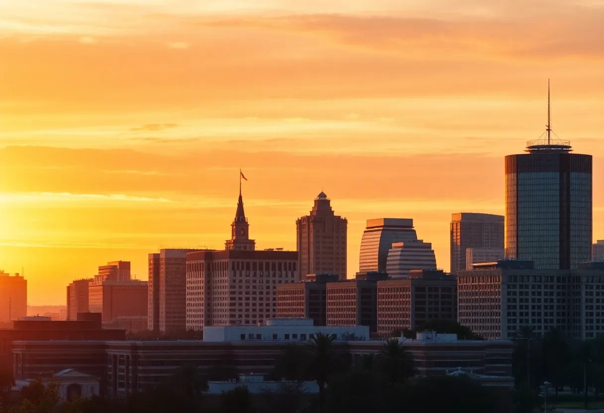 Artistic depiction of Houston skyline emphasizing retirement