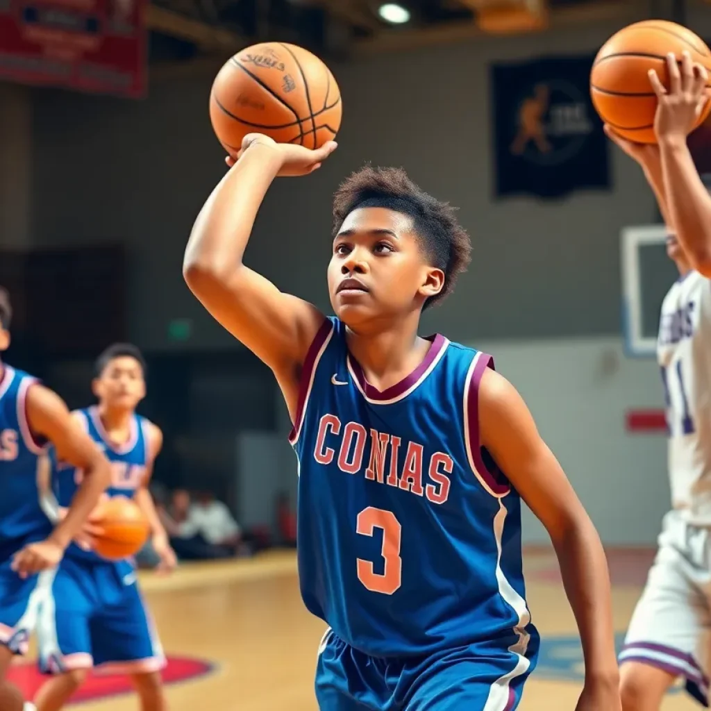 Basketball players in action during a game