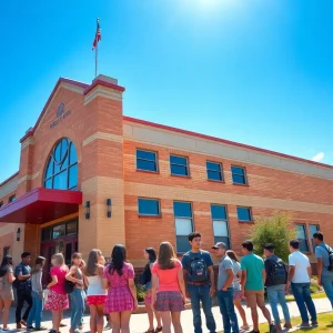 Students outside a school in Houston