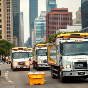 Garbage trucks in Houston collecting waste from the streets