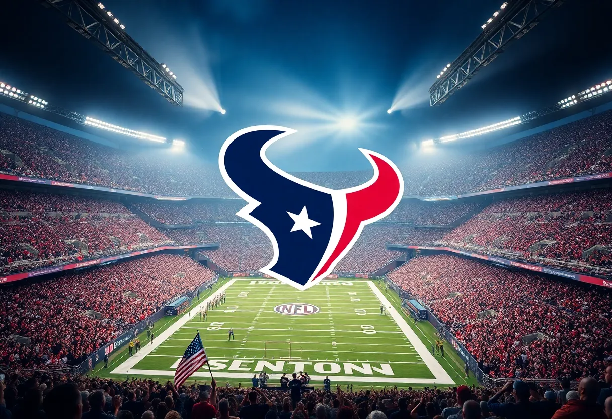 Fans in a stadium cheering for the Houston Texans