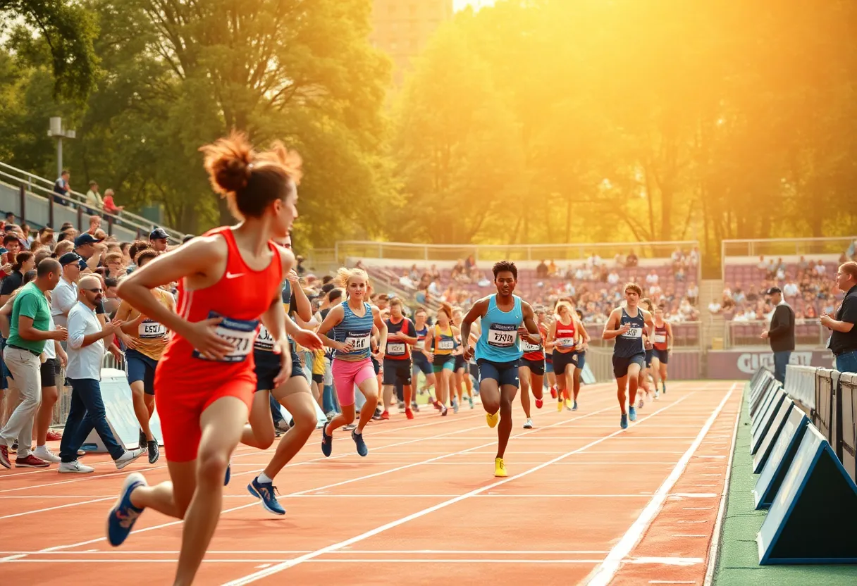 Athletes competing in a track and field event at the University of Houston.