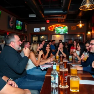 Teams participating in a trivia night at a Houston bar