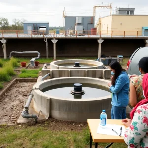 Houston wastewater treatment facility with vaccination signs