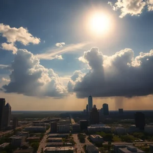 Storm clouds and sunny sky over Houston, Texas