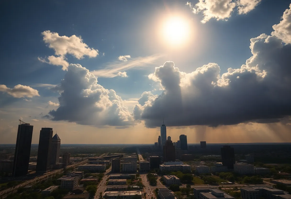 Storm clouds and sunny sky over Houston, Texas