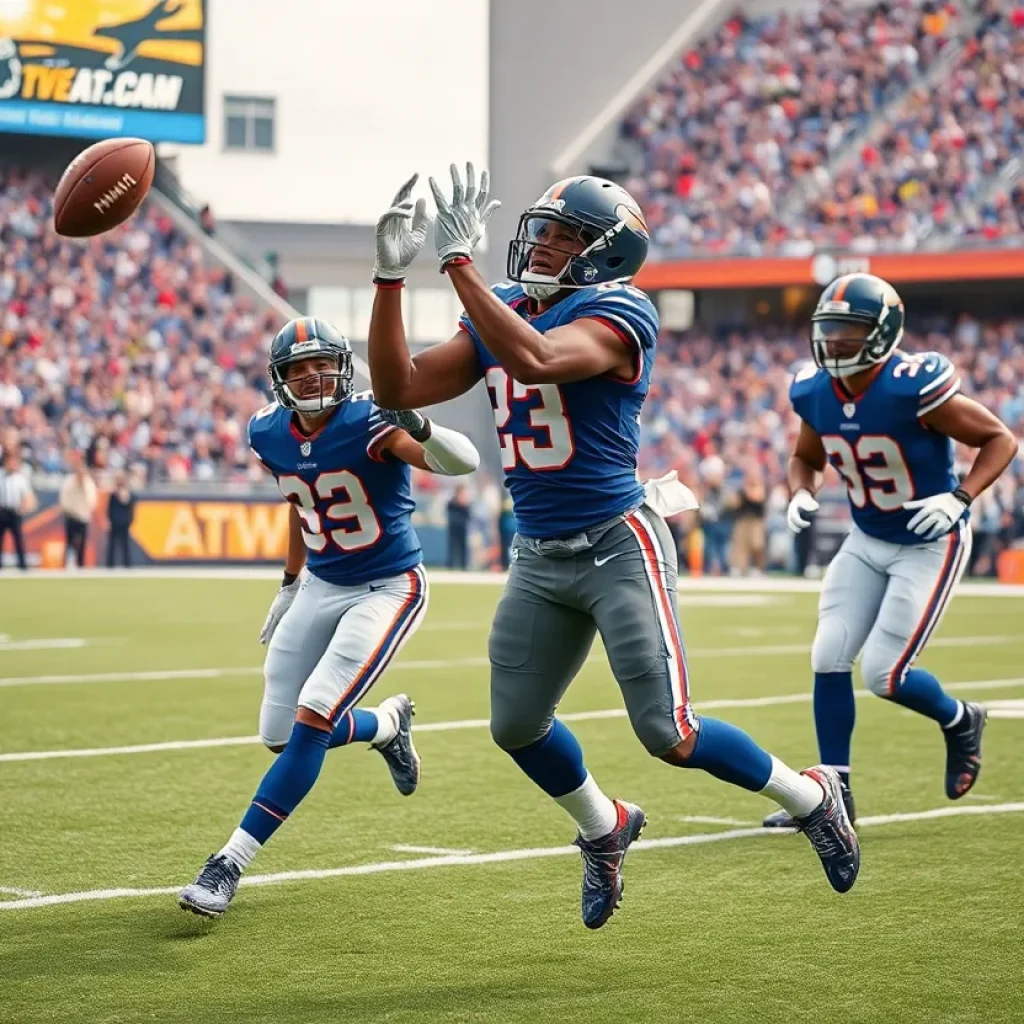 Football receiver making an impressive catch during a game