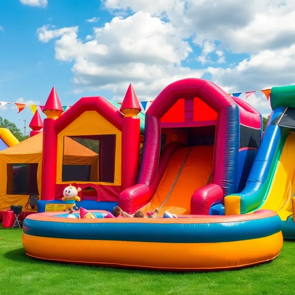 Inflatable party equipment from Jumping Fiesta Rentals at an outdoor event