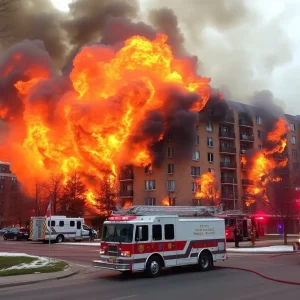 Firefighters battling a large fire at Magnolia Terrace Apartments