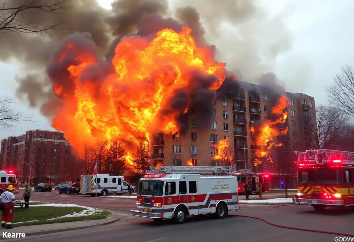Firefighters battling a large fire at Magnolia Terrace Apartments
