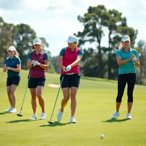 University of Minnesota women's golf team practicing on the course