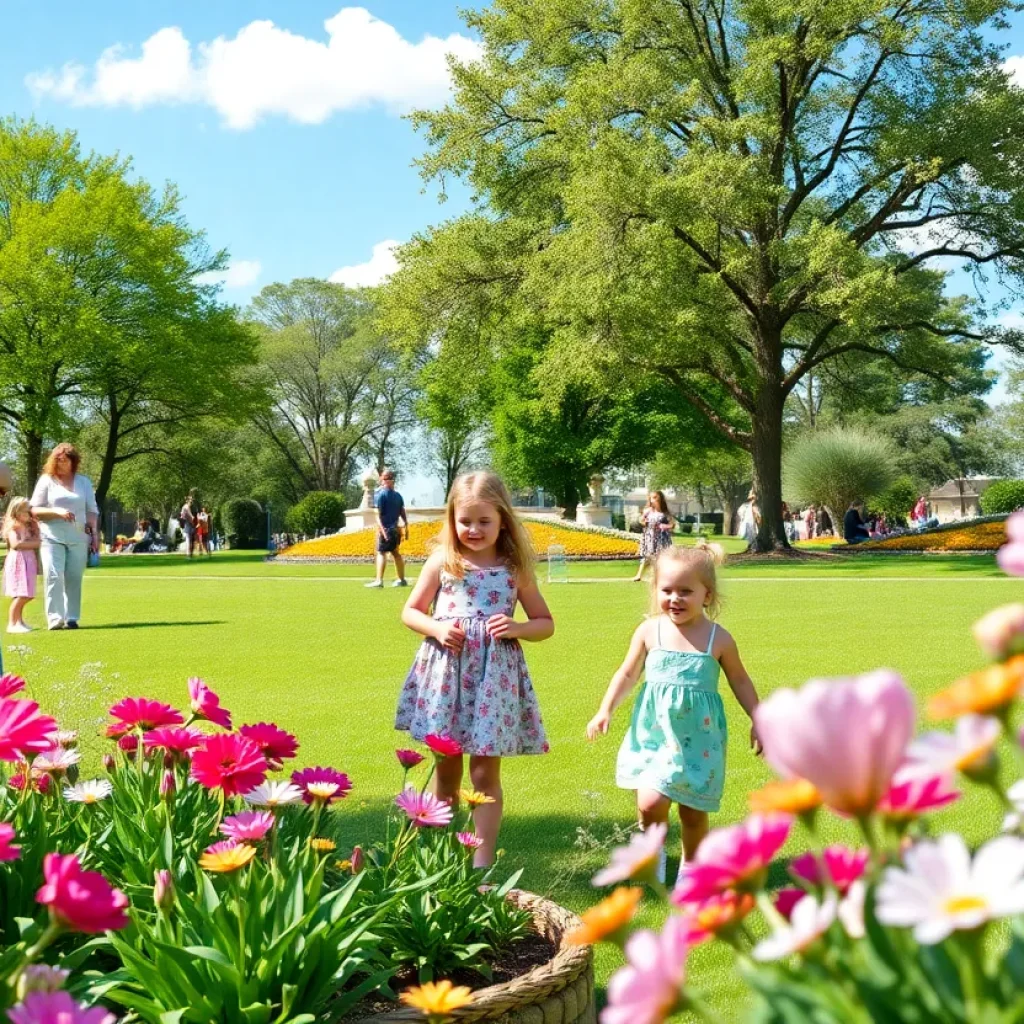 Families enjoying Mother's Day outdoors in Houston with clear skies