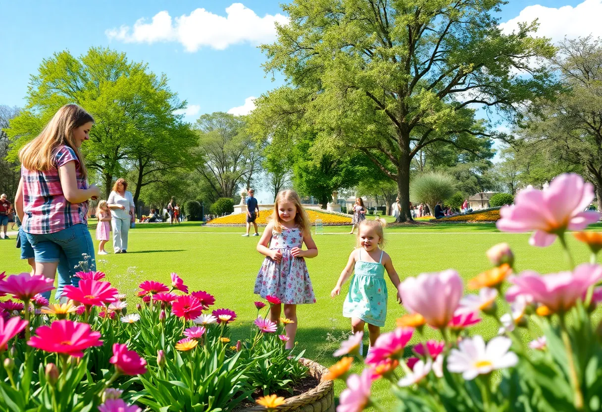 Families enjoying Mother's Day outdoors in Houston with clear skies