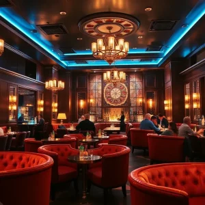 Interior view of Plume cocktail bar showcasing elegant design and patrons.