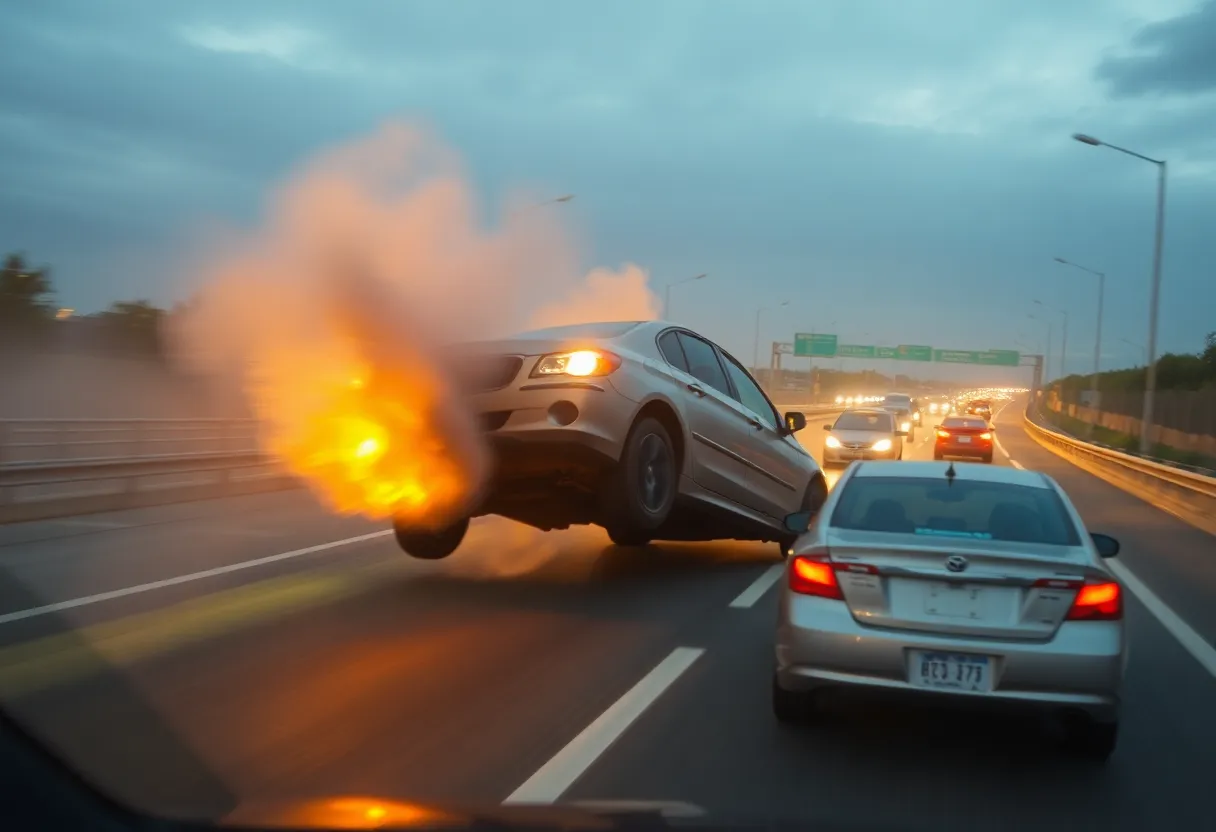 A vehicle being towed dangerously on a highway