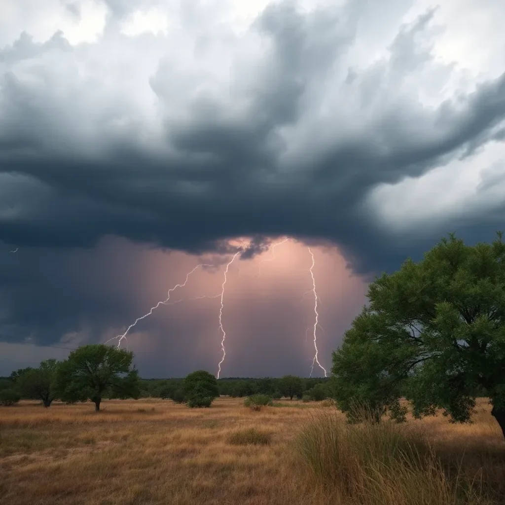 Dramatic storm clouds over Texas landscape
