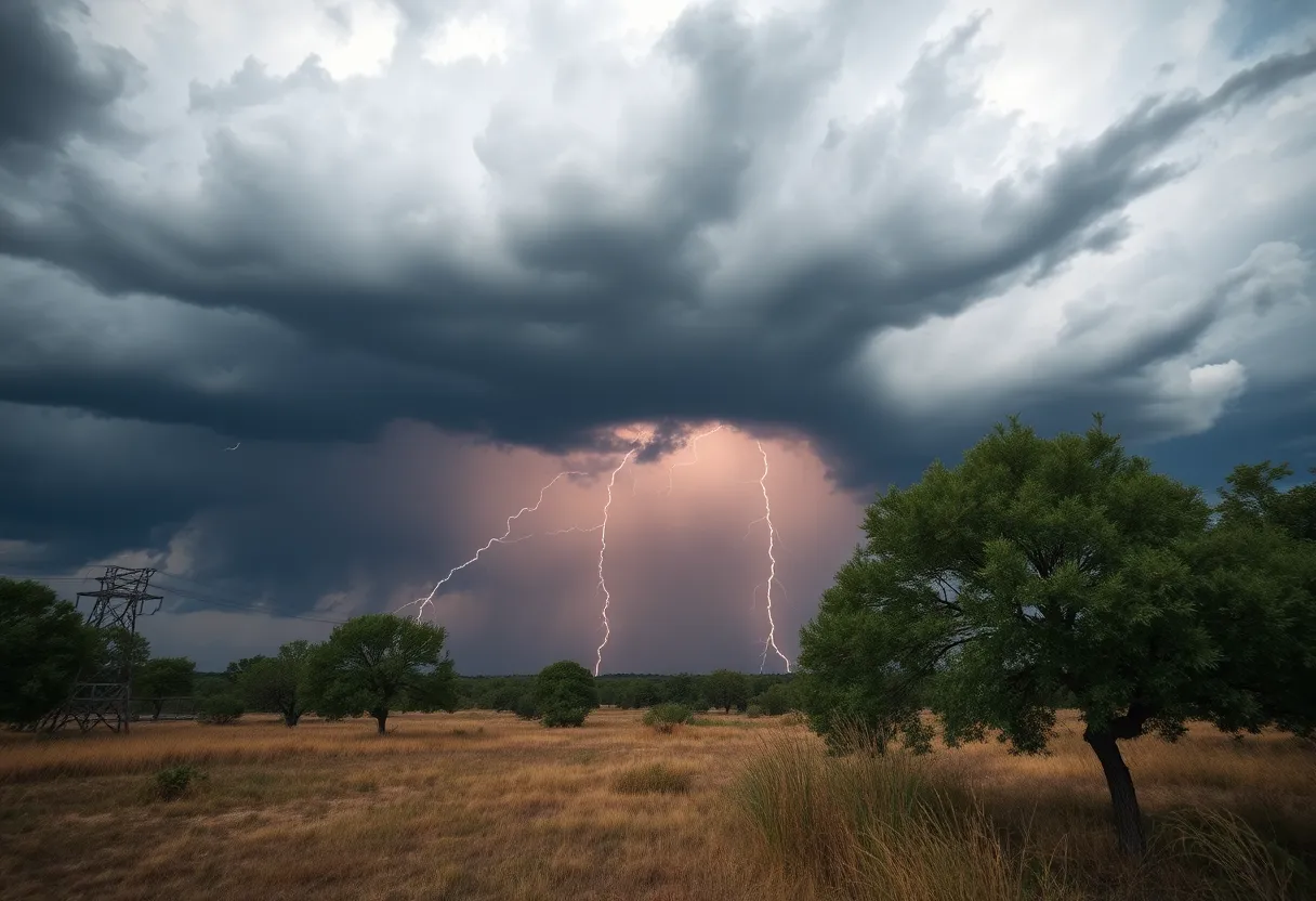 Dramatic storm clouds over Texas landscape