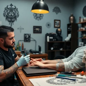 Interior of a faith-based tattoo studio emphasizing community and safety.