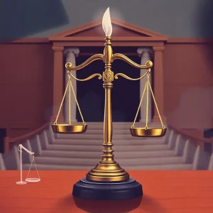 Courtroom illustration symbolizing bail reform