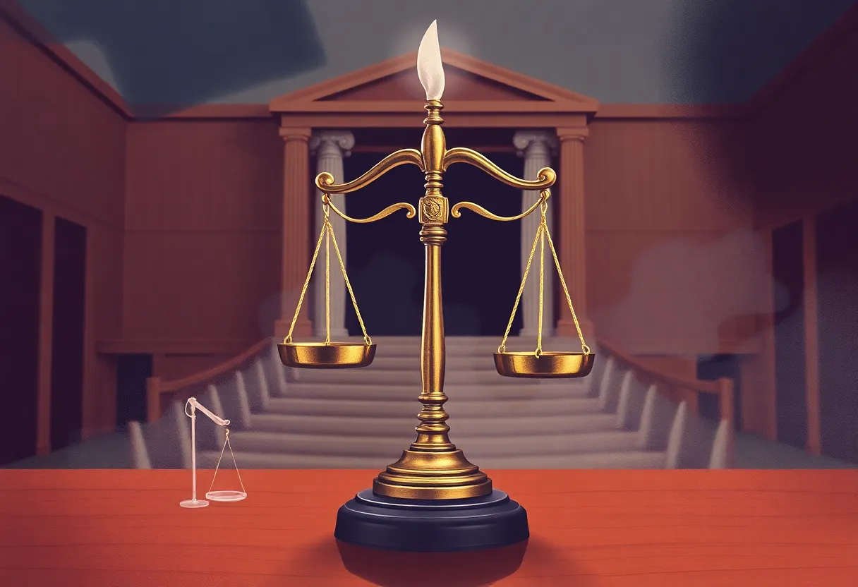 Courtroom illustration symbolizing bail reform