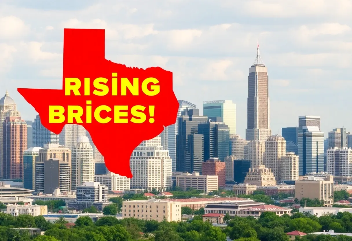 Illustration of Texas city skylines highlighting rental affordability challenges.