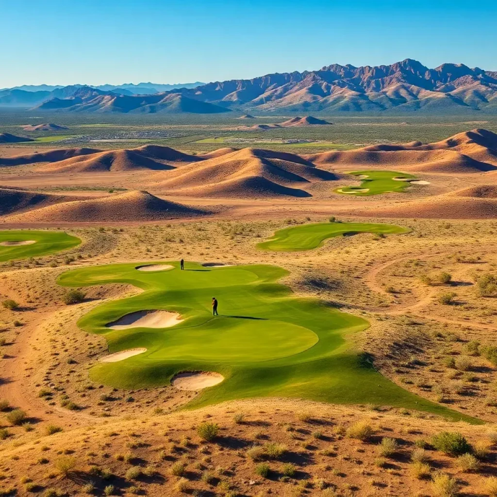 A scenic view of a Texas golf course with golfers.