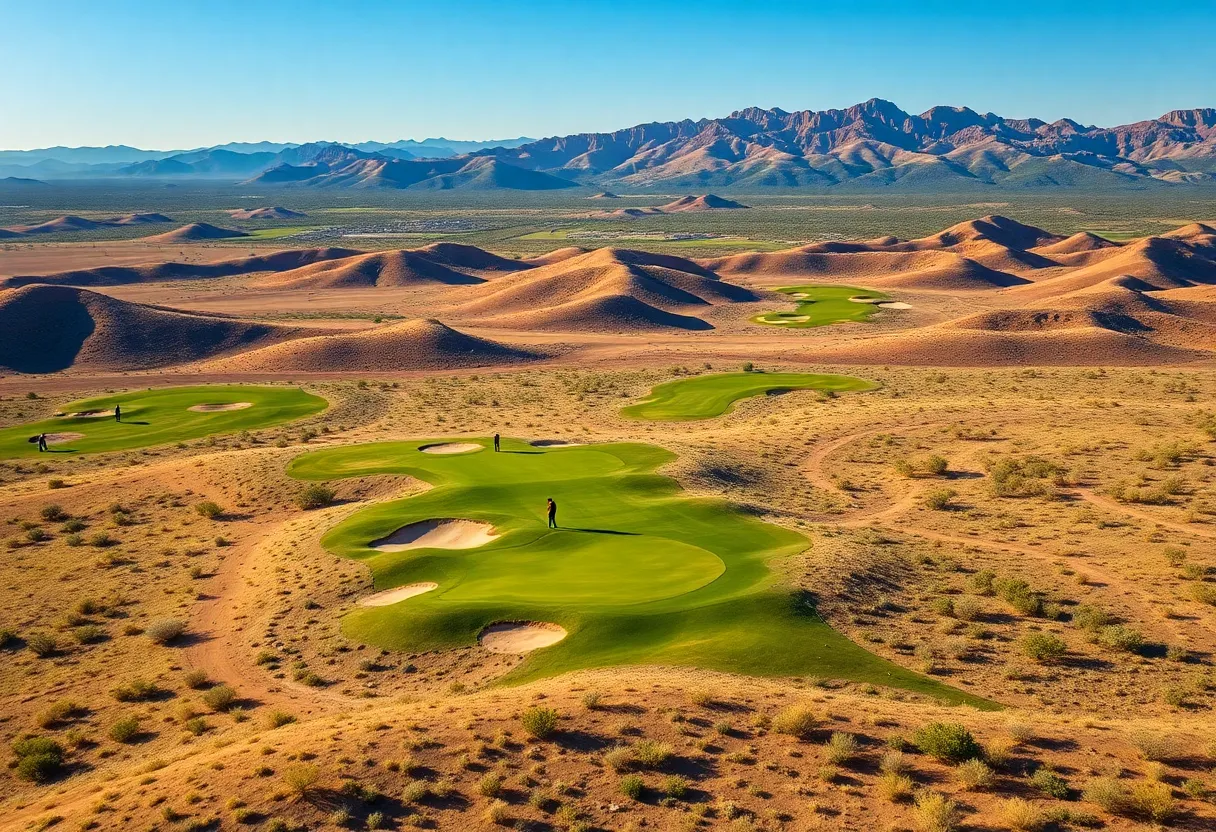 A scenic view of a Texas golf course with golfers.