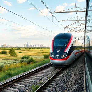 High-speed train in Texas landscape