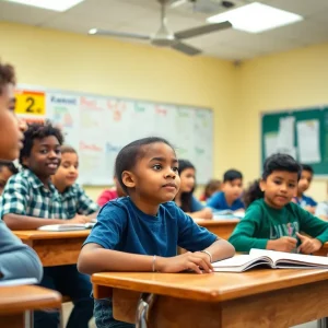 Diverse students in a Texas classroom engaged in learning activities