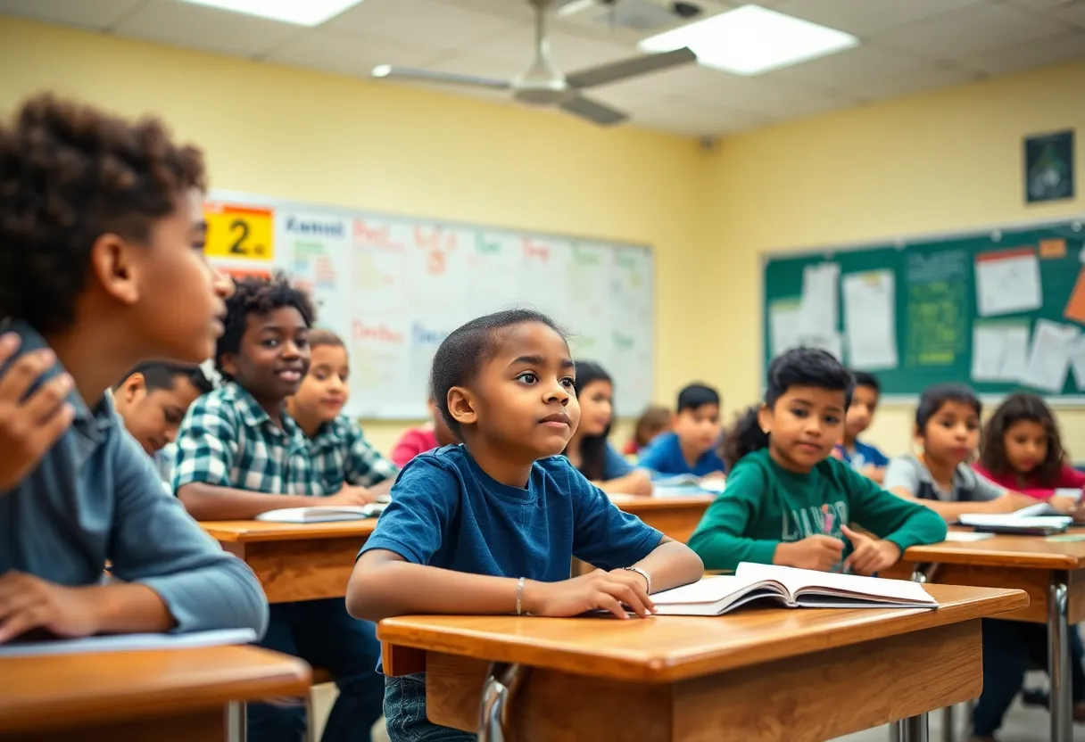 Diverse students in a Texas classroom engaged in learning activities