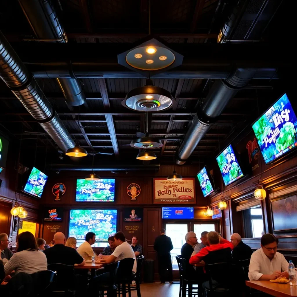 Interior of Wings Etc Grill in La Porte with patrons and decor