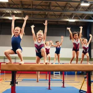 Young gymnasts training in a gymnasium