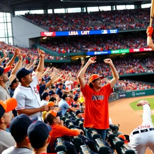 Houston Astros fans celebrate a game victory