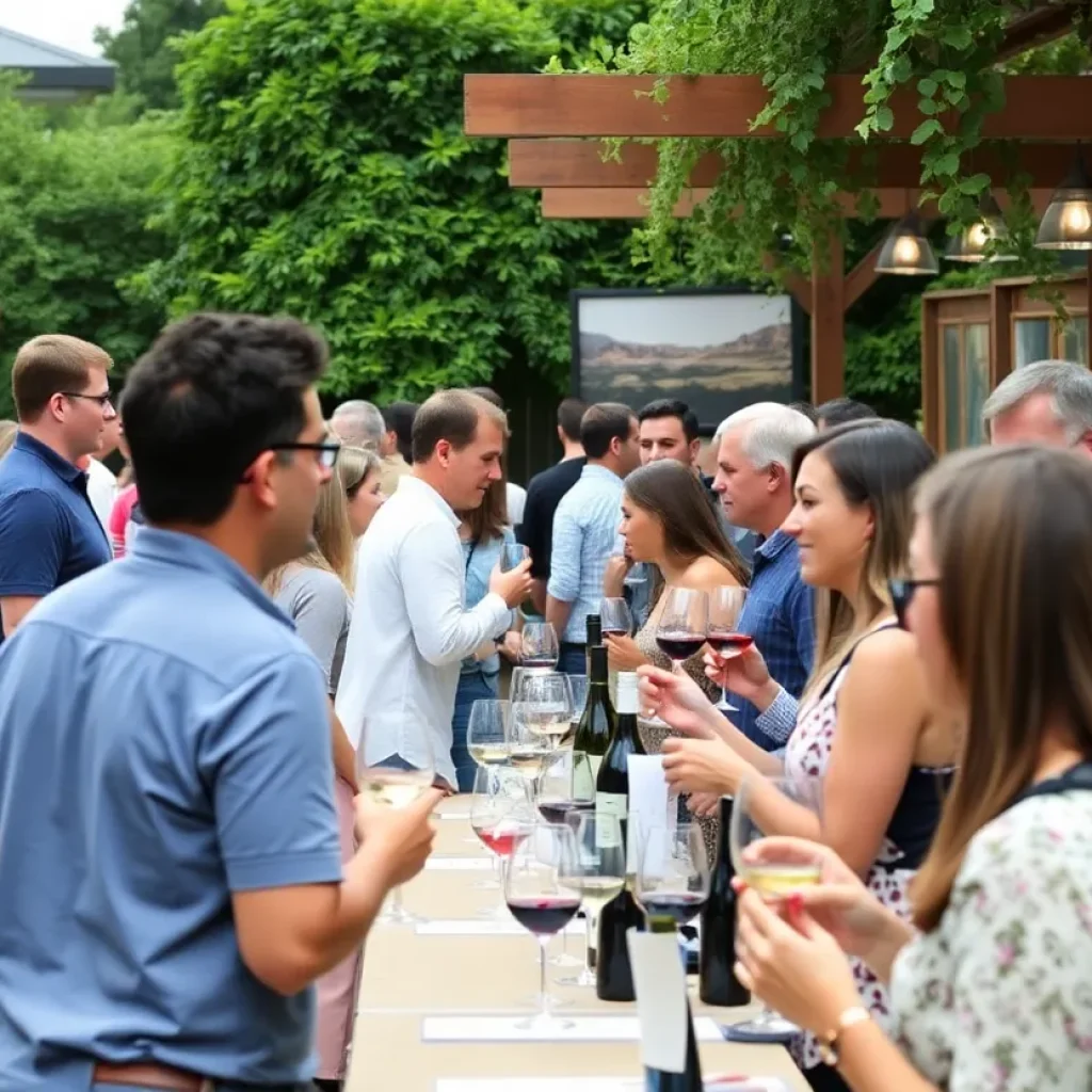 Participants enjoying wine tastings at an outdoor event in Austin