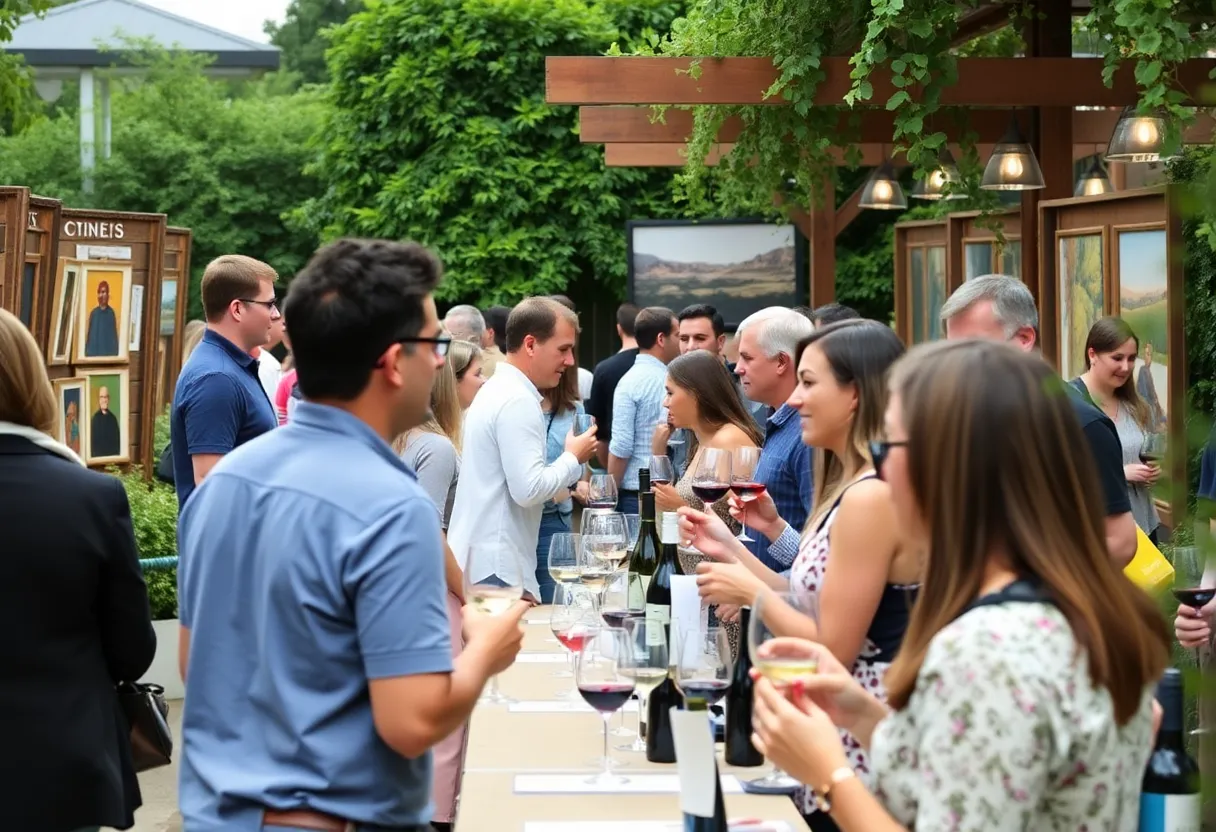 Participants enjoying wine tastings at an outdoor event in Austin
