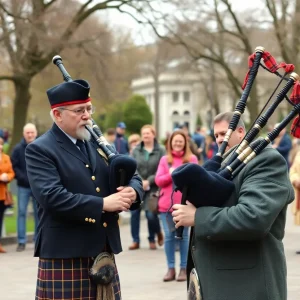 Bagpiper playing in Terry Hershey Park, Houston