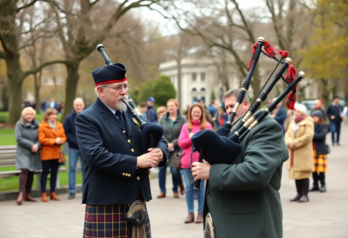 Bagpiper playing in Terry Hershey Park, Houston