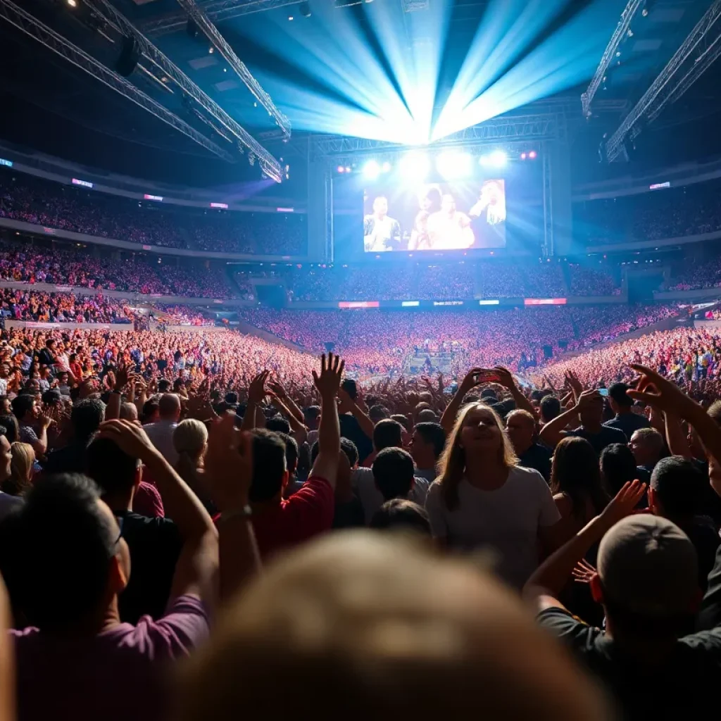 A lively crowd at NRG Stadium during a concert event.