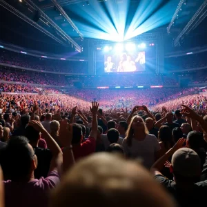 A lively crowd at NRG Stadium during a concert event.