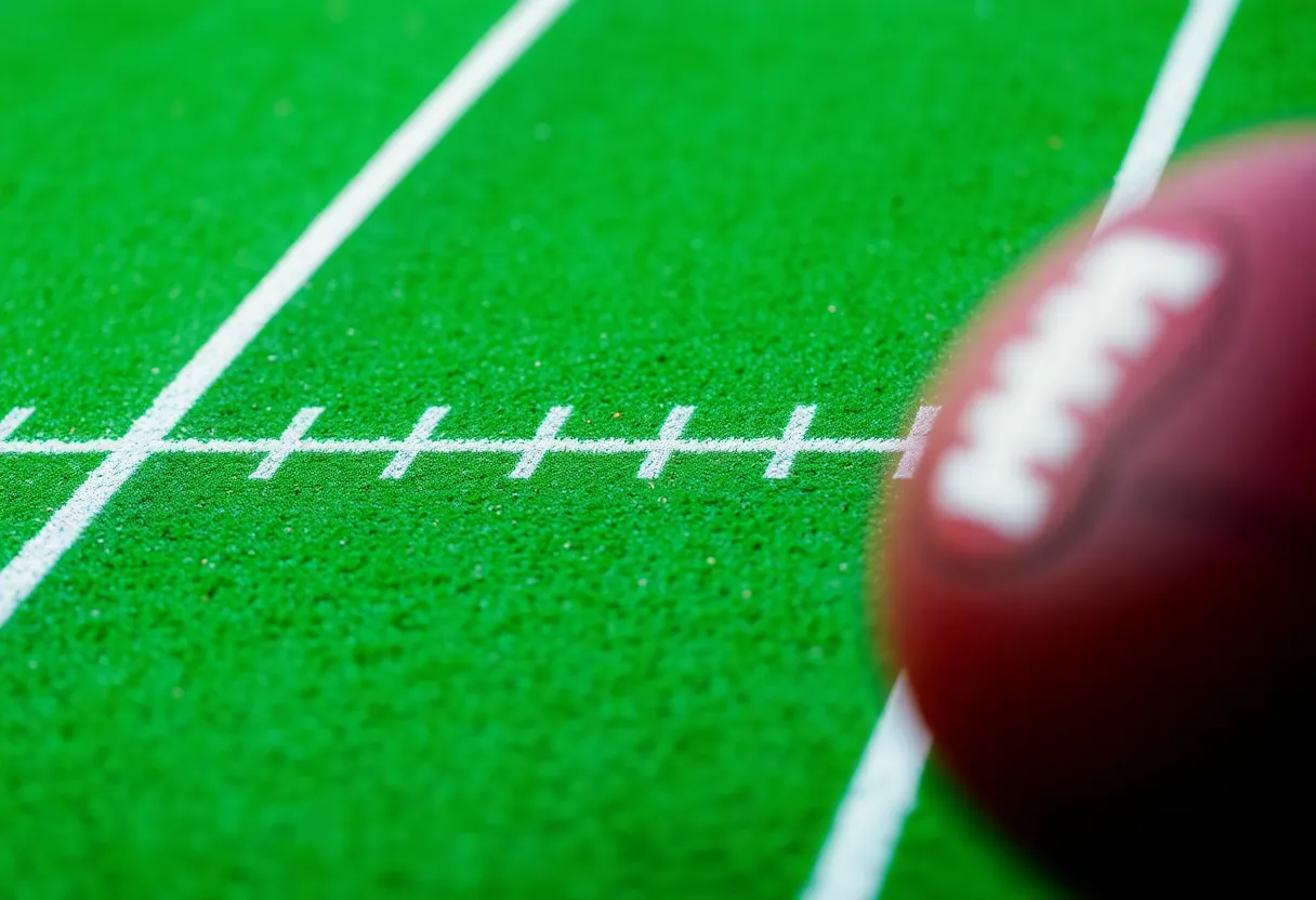 Football field with abstract symbols representing contract negotiations