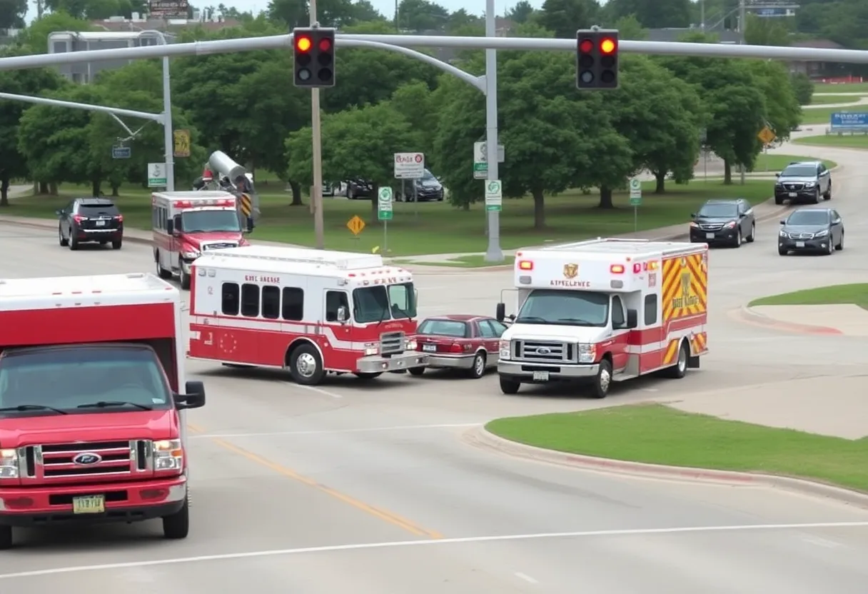 Emergency responders at a vehicle accident scene in Cypress, Texas