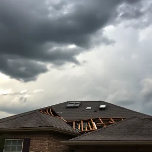 Home in Texas with visible roof damage from severe storms