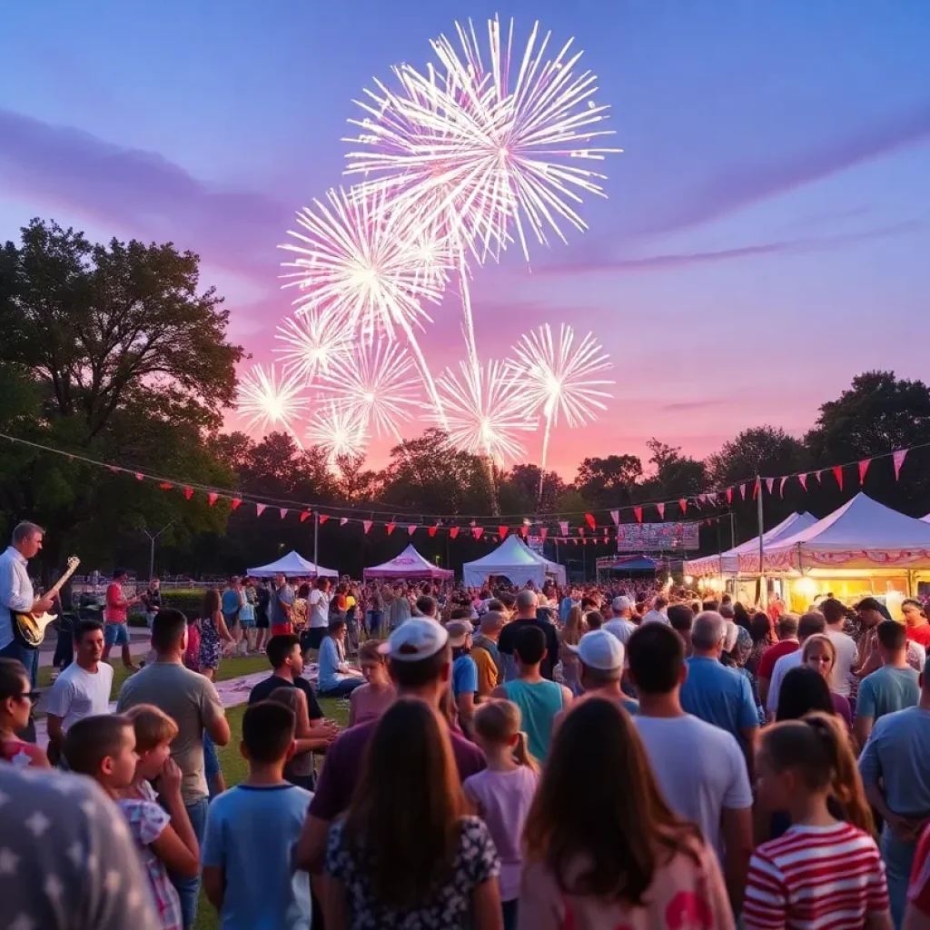 Crowd celebrating at Freedom Over Texas Festival with live music and fireworks