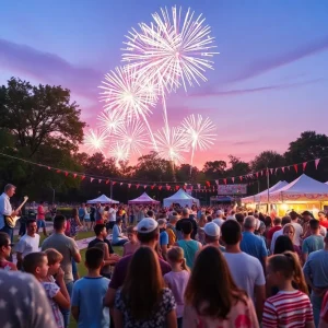 Crowd celebrating at Freedom Over Texas Festival with live music and fireworks