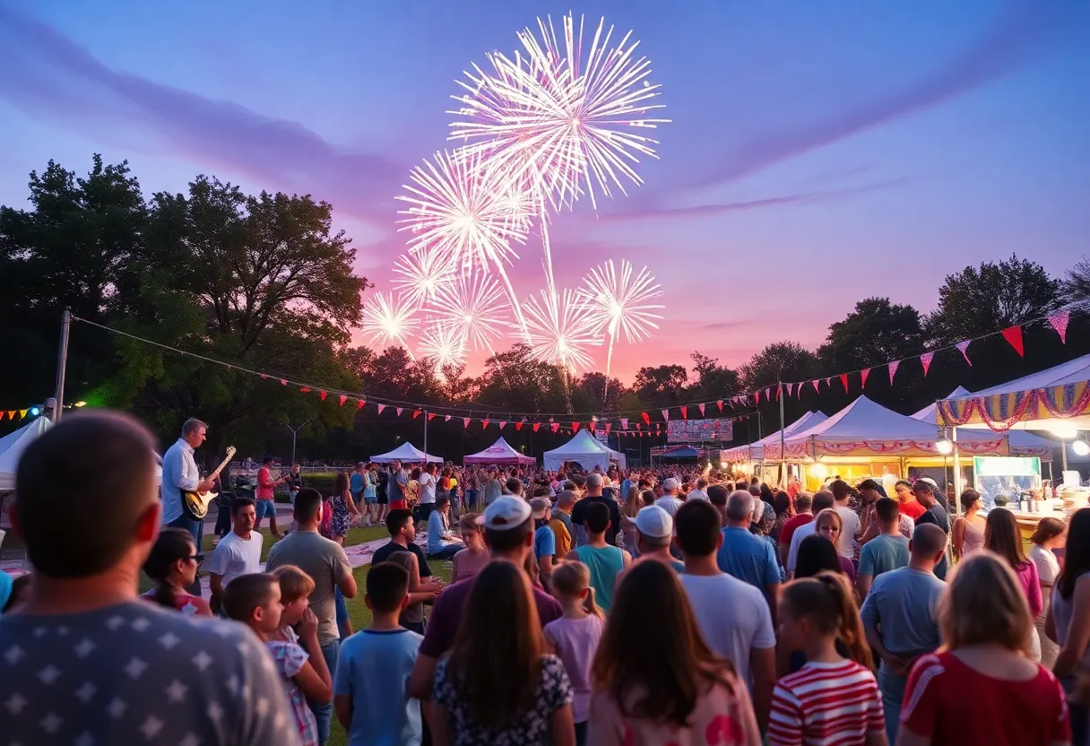 Crowd celebrating at Freedom Over Texas Festival with live music and fireworks