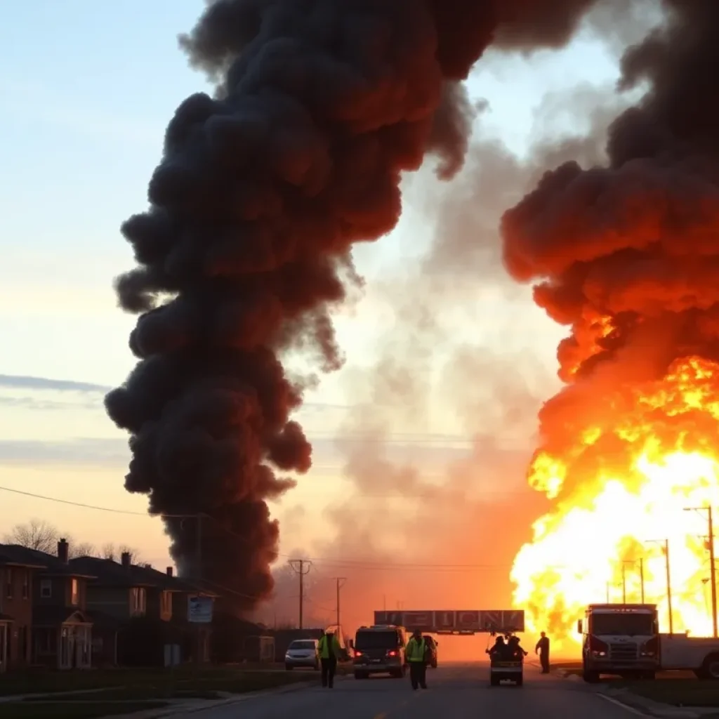 Fire and smoke from a gas leak explosive incident in Texas