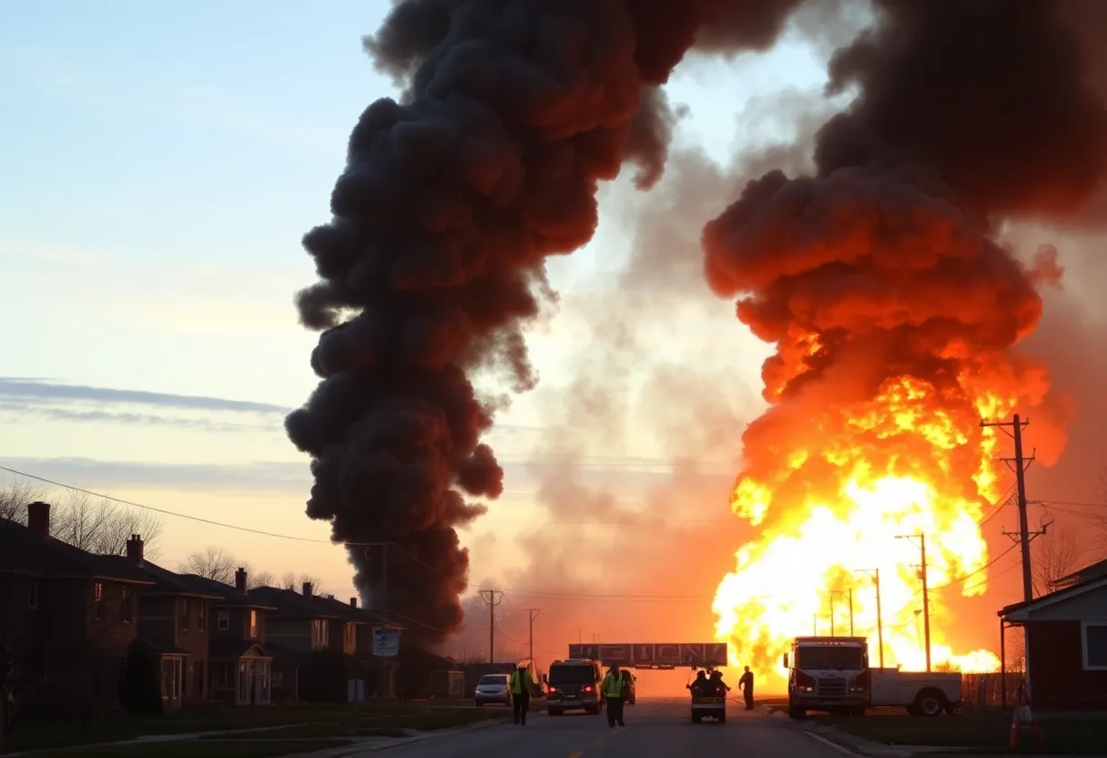 Fire and smoke from a gas leak explosive incident in Texas