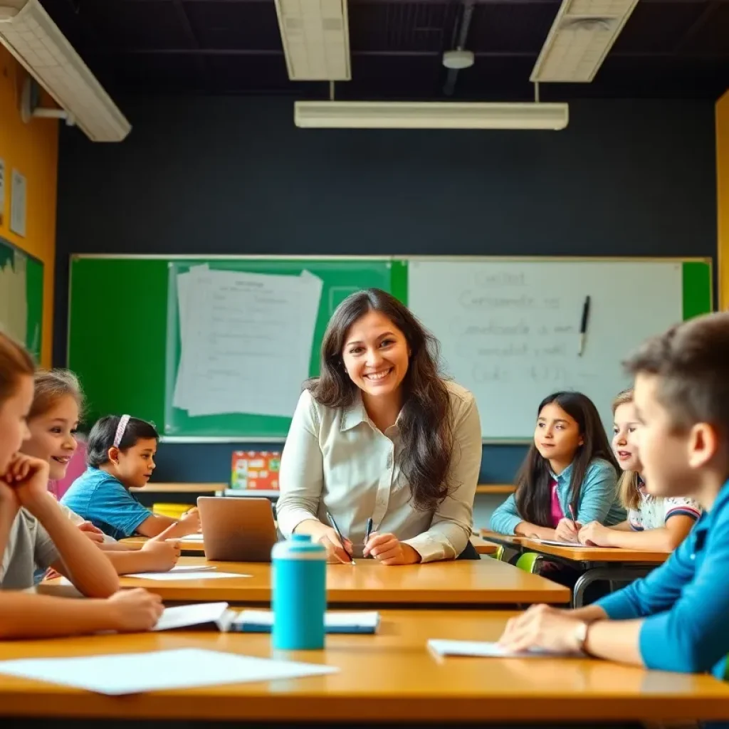 Students and teacher in an engaging classroom setting